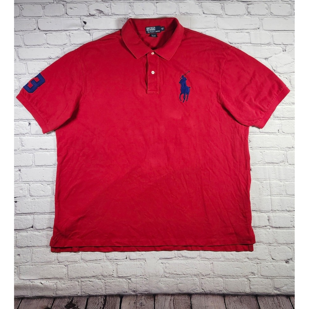 VTG Polo Ralph Lauren Mens 3XB Big Pony Red Short Sleeve Polo Shirt Big & Tall